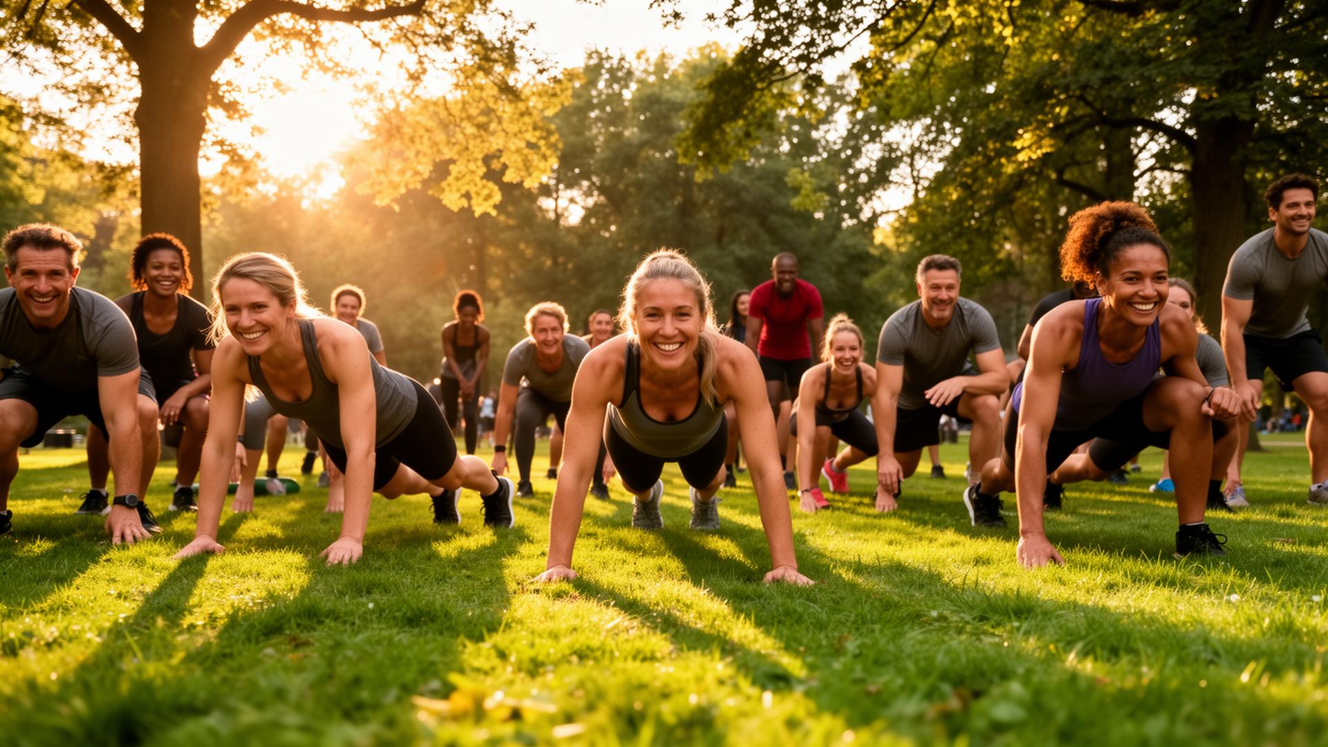 Bootcampgroep traint samen buiten in het Vogelpark in Middelburg